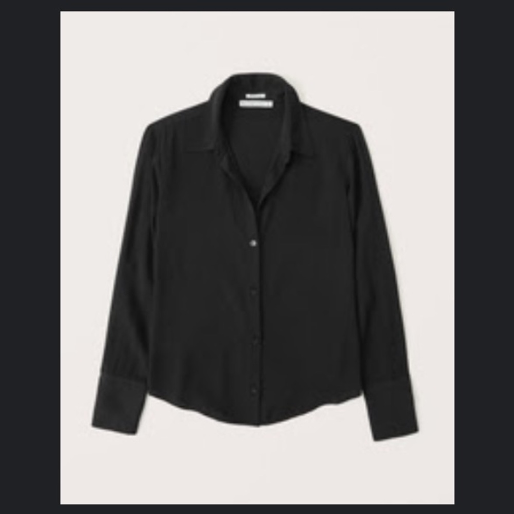 Abercrombie NWT Black Boyfriend Faux Silk Button-Up Shirt Size S